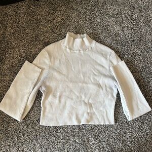 White Ribbed Mock Neck Top